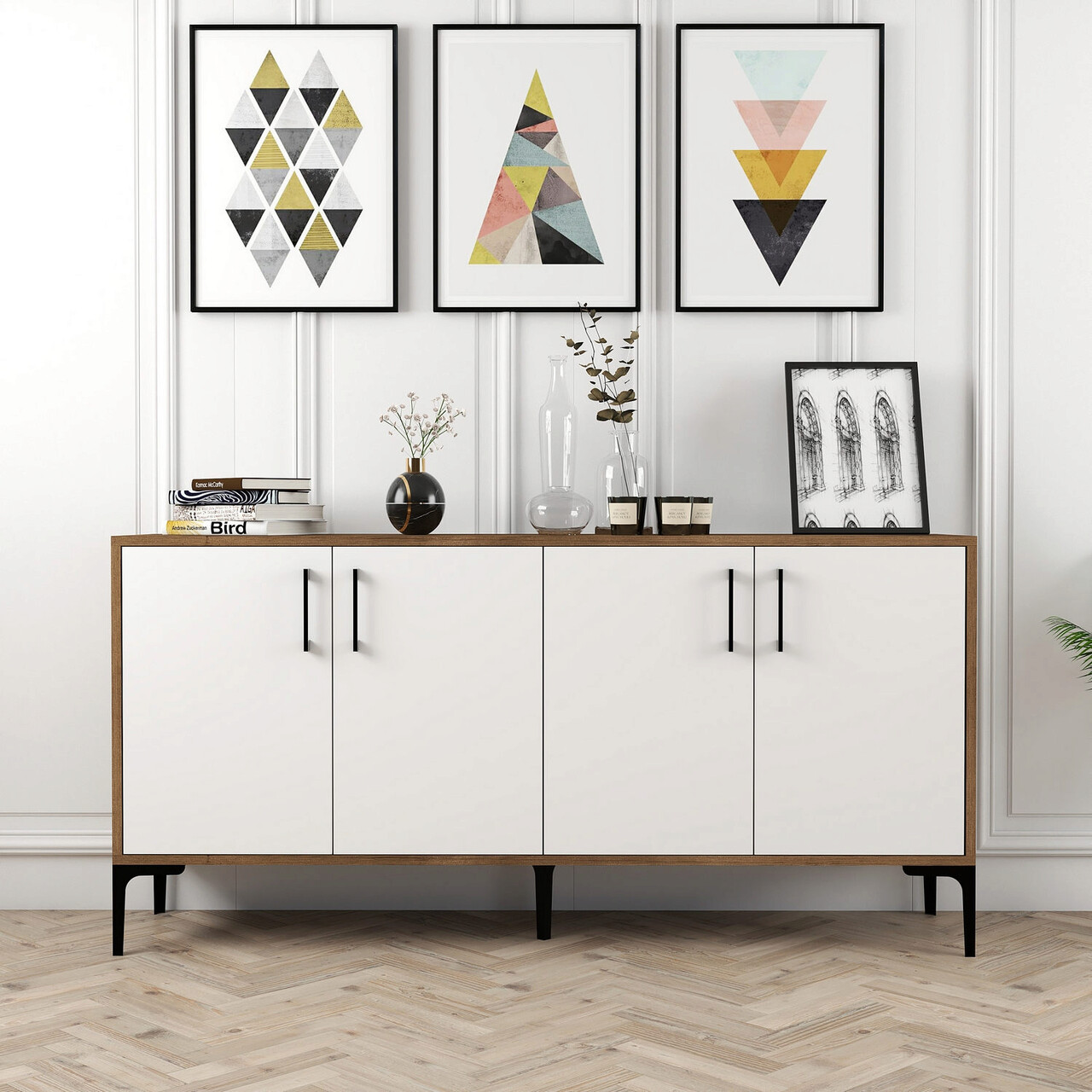Consola, Hanah Home, Kiev 160, 160x78x35 cm, Nuc/Alb - imagine 7